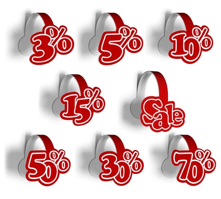 A 3d illustration set template of various stickers percent for sale. Wobblers.の写真素材