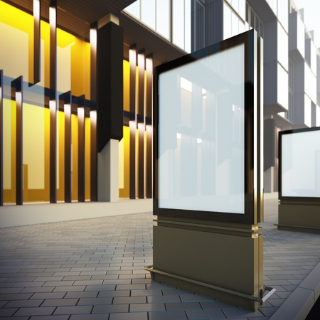 Vertical billboard in downtown. A 3d illustration blank template layout of modern billboard at the street.の写真素材
