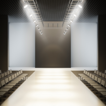 Empty runway. A 3D illustration blank template layout of fashion empty white catwalk runway.の写真素材
