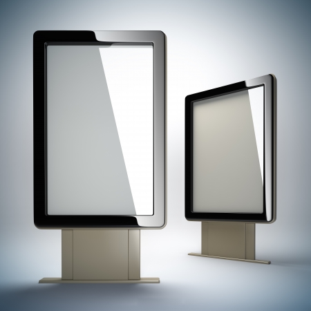 Blank vertical billboards. 3D illustration of blank template layout empty metal billboards with black frame.の写真素材