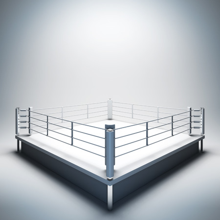 3d render illustration blank template layout of empty white boxing ring. Empty copy space to place your text, object, logo or photo boxers.の写真素材