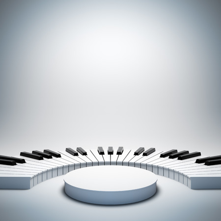 A 3d illustration of blank template layout of empty white jazz or classic music stage. Stage on poster is empty to place your text, logo or object.の写真素材