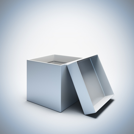 A 3d render illustration blank template layout of empty white opened gift box. Empty copy space to place your text, object の写真素材