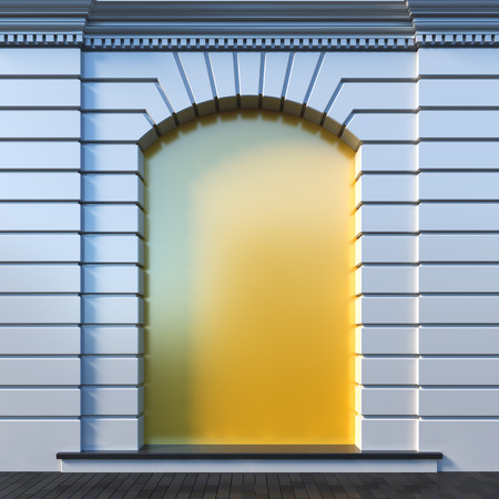 A 3d render illustration blank template layout of clear niche at a wall. Niche surface empty to place poster, image, picture, text or logo.の写真素材