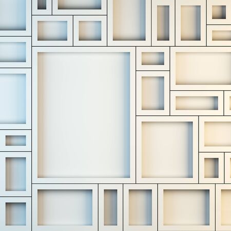 Blank template layout mockup of empty white frames. 3d render illustration. Copy space to place your photo, picture or logo.の写真素材