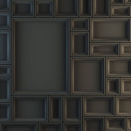 Blank template layout mockup of empty black frames. 3d render illustration. Copy space to place your photo,の写真素材
