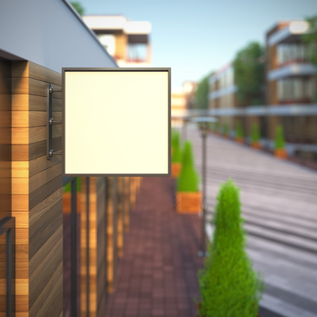 Mockup of blank template layout square signboard. 3d render illustration. Billboard copy space empty to place your text, banner, placard, advertising or logo.の写真素材