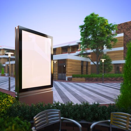 A 3d render illustration mockup of advertising light stand on a street. Billboard copy space empty to place advertisement, poster, image, textの写真素材