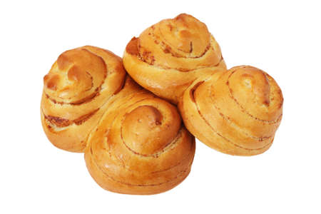 Two sweet buns with cinnamon isolated on white background  の写真素材