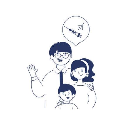 The whole family (Dad, Mom, and son) are vaccinating from virus to be healthy.のイラスト素材
