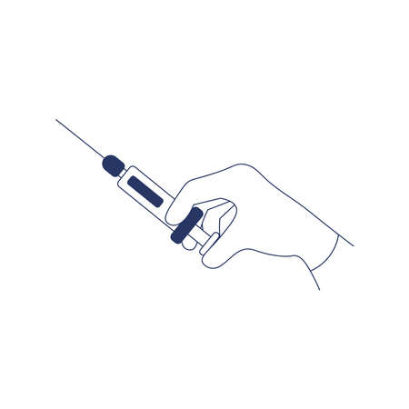 A syringe with the vaccine. Injection. Vaccination concept. Immunization campaign. Vaccine shot. Health care and protection. Vaccine icons. Medical treatment.のイラスト素材