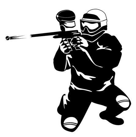 Silhouette of the man with the weapon on a white backgroundのイラスト素材