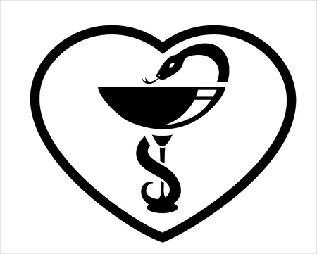 Silhouette of a snake wound around a bowl on a white backgroundのイラスト素材