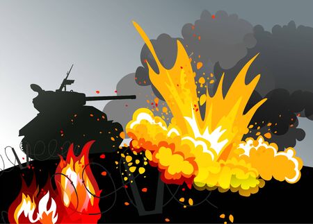 The tank on the background of the explosionのイラスト素材