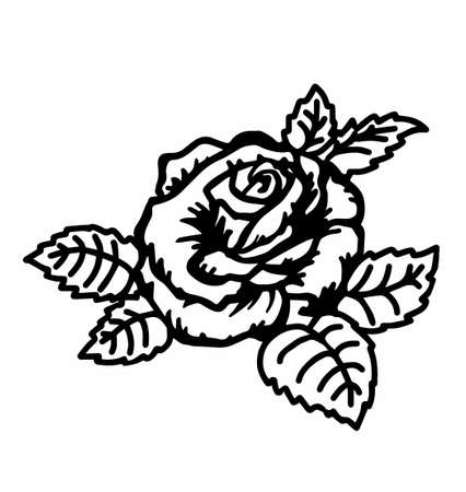 Large silhouette of a rose flower in the leaves.のイラスト素材