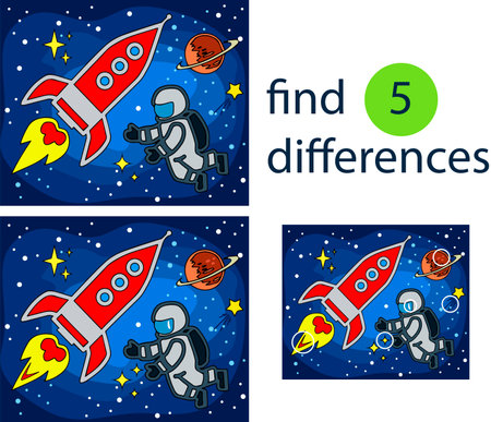 Find the differences in the picture with a spaceship and an astronautのイラスト素材