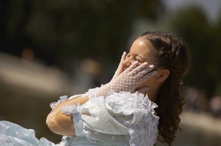 a young female dressed like the austrian Empress Elisabeth in fine monarchy syleの写真素材