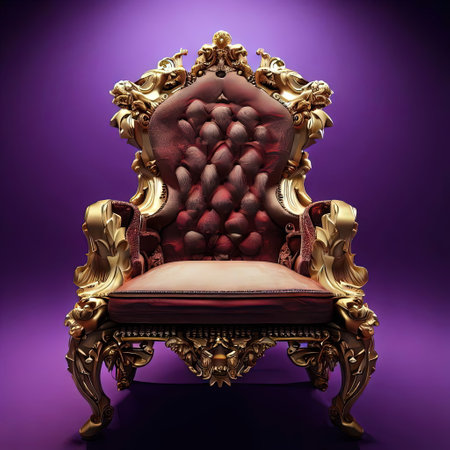 Luxury royal armchair on purple background. 3d renderの素材