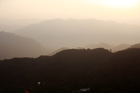 Scenic view of beautiful valley located in mountain somewhere at the time of eveningの写真素材