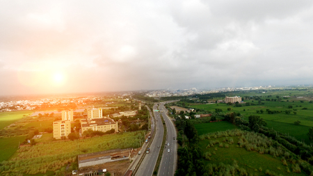 Highway elevated view in rural area the shot is taken using drone camera.のeditorial素材