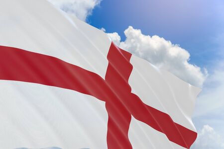 3D rendering of England flag waving on blue sky background, Also this flag use for English Football National Teamの写真素材