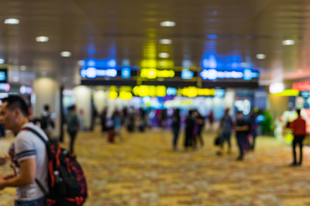 Bokeh abstract background of the departure hall Changi Airport Singapore, Blurry motion of airport interior, Transportation texture backgroundのeditorial素材