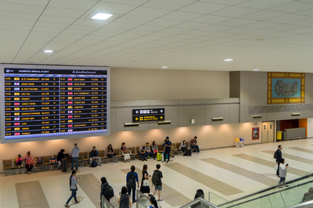 Thailand - January 02, 2018: Visitors walking around Arrival Hall in Don Mueang International Airport, Terminal 2 is The Airport for budget airlines in Thailand using for both Domestic and Internationalのeditorial素材