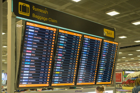 Bangkok, Thailand - January 6, 2018: Arrival Board in Suvarnabhumi International Airport, The biggest airport in Thailand, using for both Domestic flights and International flightsのeditorial素材