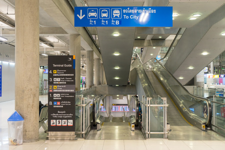 Bangkok, Thailand - January 6, 2018: Interior view of Arrival Hall at Suvarnabhumi International Airport, The biggest airport in Thailand, using for both Domestic flights and International flightsのeditorial素材
