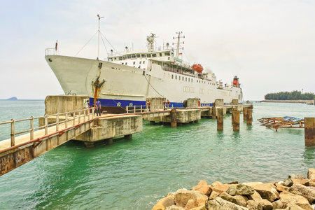 ferry is moored at the pierのeditorial素材