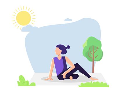 A woman doing yoga in the morning sun to get vitamin dのイラスト素材