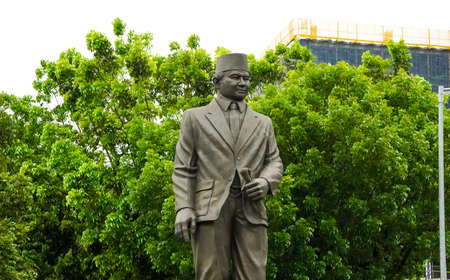 Statue of King Bhumibol Adulyadej in Bangkok, Thailand.の写真素材