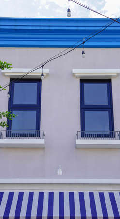 Colorful balcony windows on europa style in selective focusのeditorial素材