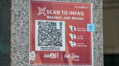 Jakarta, Indonesia 4th January 2022 QR code label for people who want to donate or participation at charity programのeditorial素材
