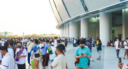 Jakarta, Indonesia 14th July 2022 Part of jakarta Muslim community pray ied adha 1435 H in they new stadium called jakarta International stadium with the governorのeditorial素材