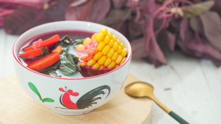 Red spinach soup readd to eatの写真素材