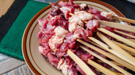 Korean traditional food Yakitori, Yakitori skewersの写真素材