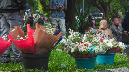 Flower market in the city of Bangkok in Thailand in Southeastasia.の写真素材