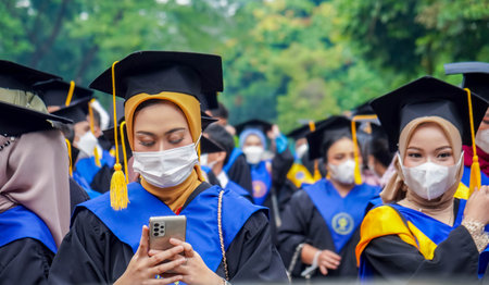 Bogor-INDONESIA, 17 July 2022. Graduation Photo Shoots of Bogor Aglicurture institute (Institut Pertanian Bogor / IPB) at Graha Widya Wisudaのeditorial素材