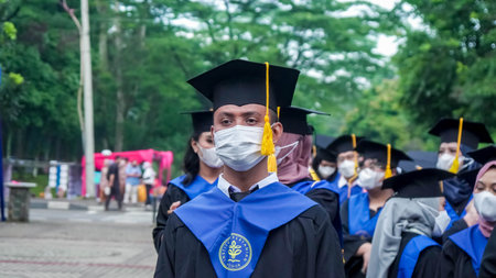 Bogor-INDONESIA, 17 July 2022. Graduation Photo Shoots of Bogor Aglicurture institute (Institut Pertanian Bogor / IPB) at Graha Widya Wisudaのeditorial素材
