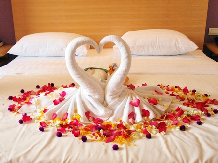 Swan towel for wedding ceremonyの写真素材