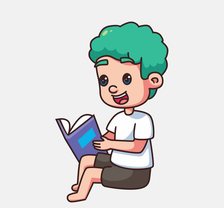 children reading a book. cartoon illustration isolatedのイラスト素材