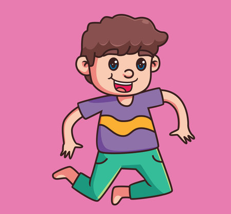 cute children jumping. Isolated cartoon person illustration. Flat Style Sticker element vectorのイラスト素材