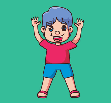 children greeting hands up. Isolated cartoon person illustration. Flat Style Sticker element vectorのイラスト素材
