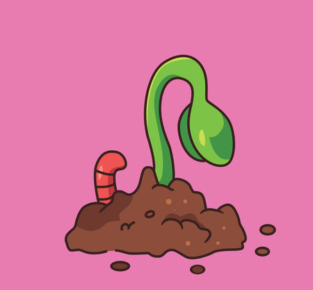 earthworm with vegetable cartoon illustrationのイラスト素材