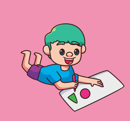 little children drawing with crayon cartoonのイラスト素材