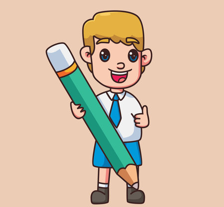 little student elementary school bring pencil cartoonのイラスト素材