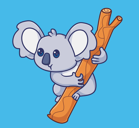 cute cartoon koala climbing. Isolated animal illustration. Flat Style Sticker Icon Premium vectorのイラスト素材