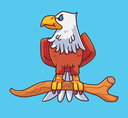 cute cartoon eagle on branches. isolated cartoon animal illustration vectorのイラスト素材