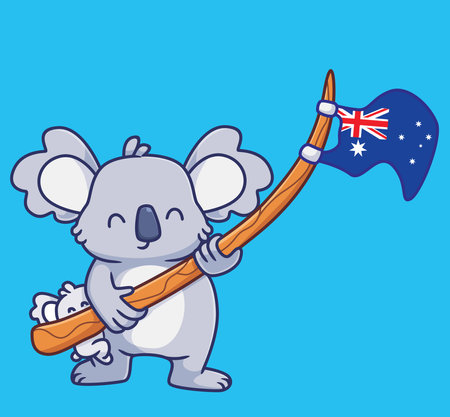 cute koala holding flag national independent day australianのイラスト素材
